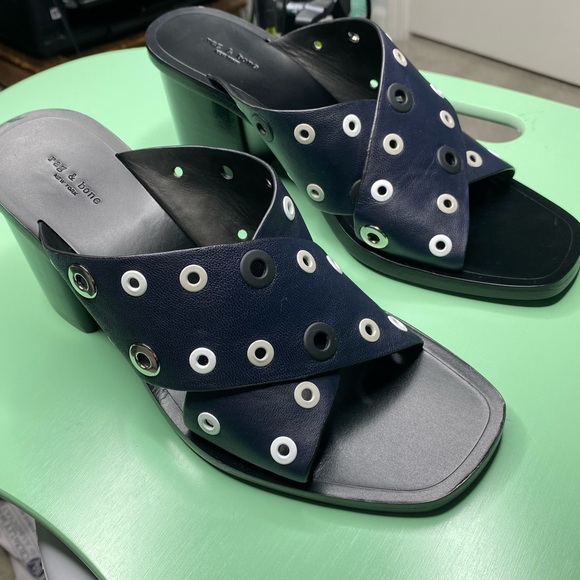 Rag & Bone Paige Sandals NEW Blue Black Sz 8 - Picture 2 of 16